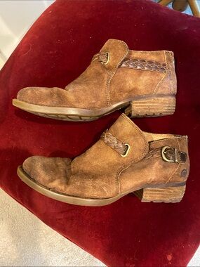Born Brown Suede Ankle Booties with Braided Strap